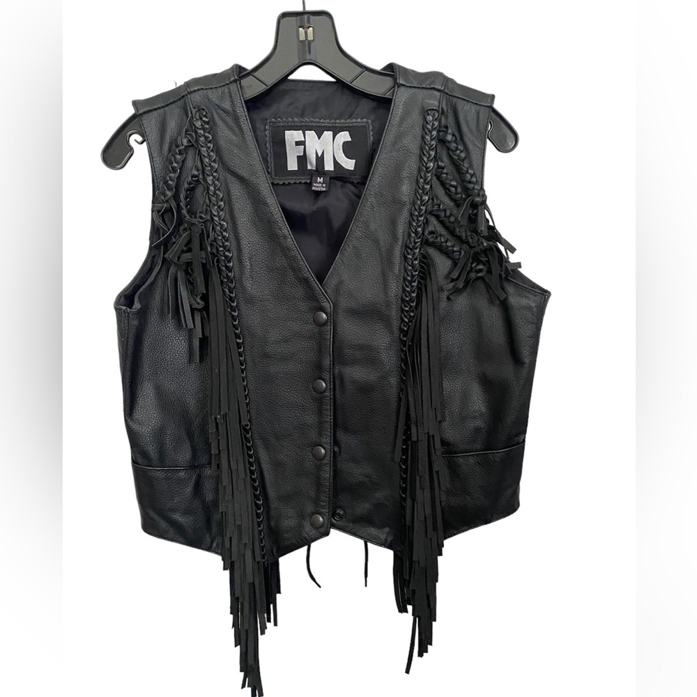 Vintage FMC Leather Fringe Biker Vest M